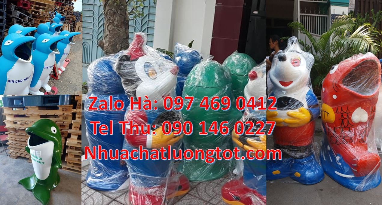 sọt rác hinh con cá chép,thùng rác thú hdpe,thùng rác gấu trúc giá rẻ
