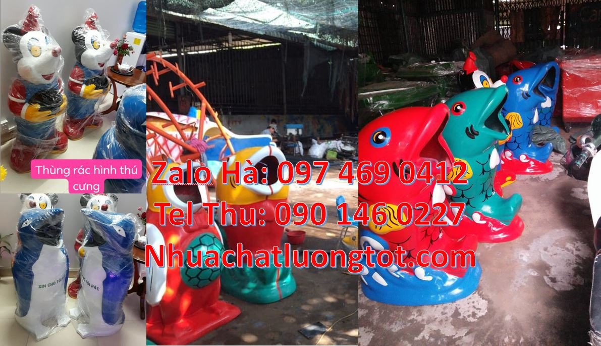 sọt rác hinh con cá chép,thùng rác thú hdpe,thùng rác gấu trúc giá rẻ