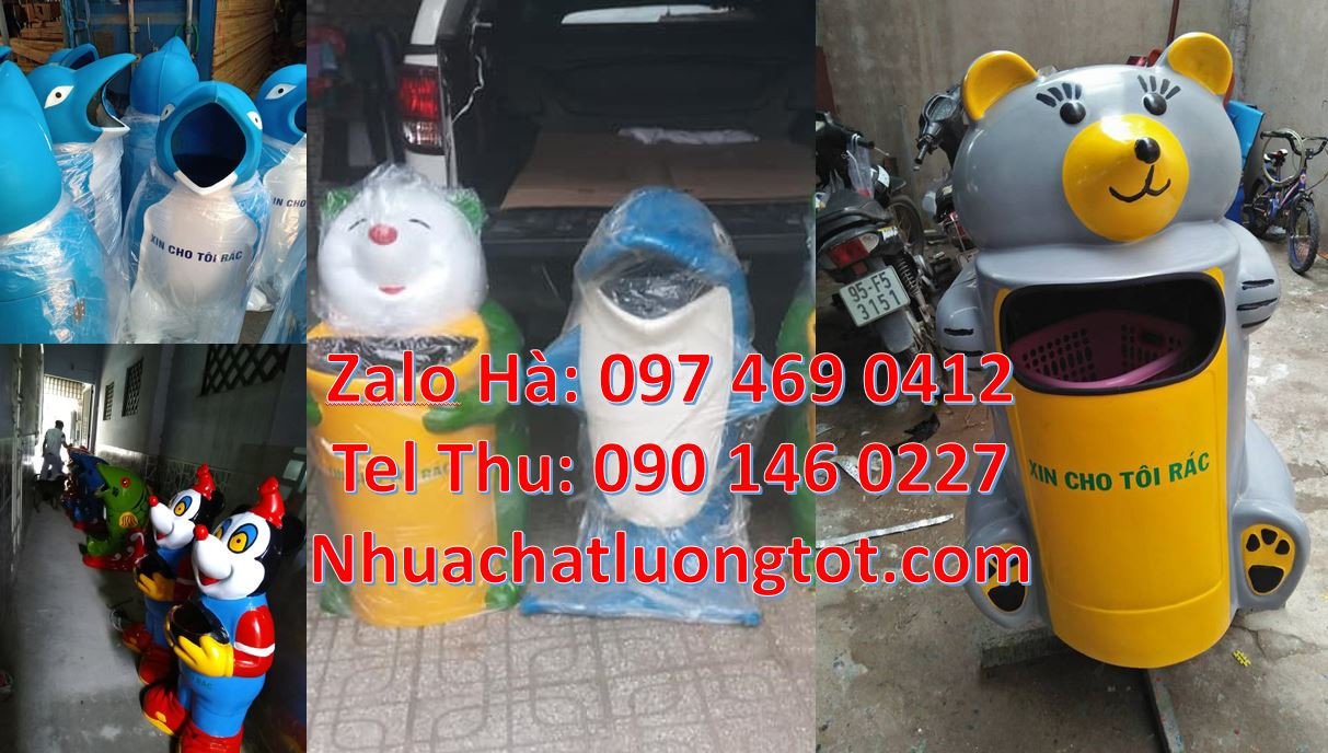 sọt rác hinh con cá chép,thùng rác thú hdpe,thùng rác gấu trúc giá rẻ