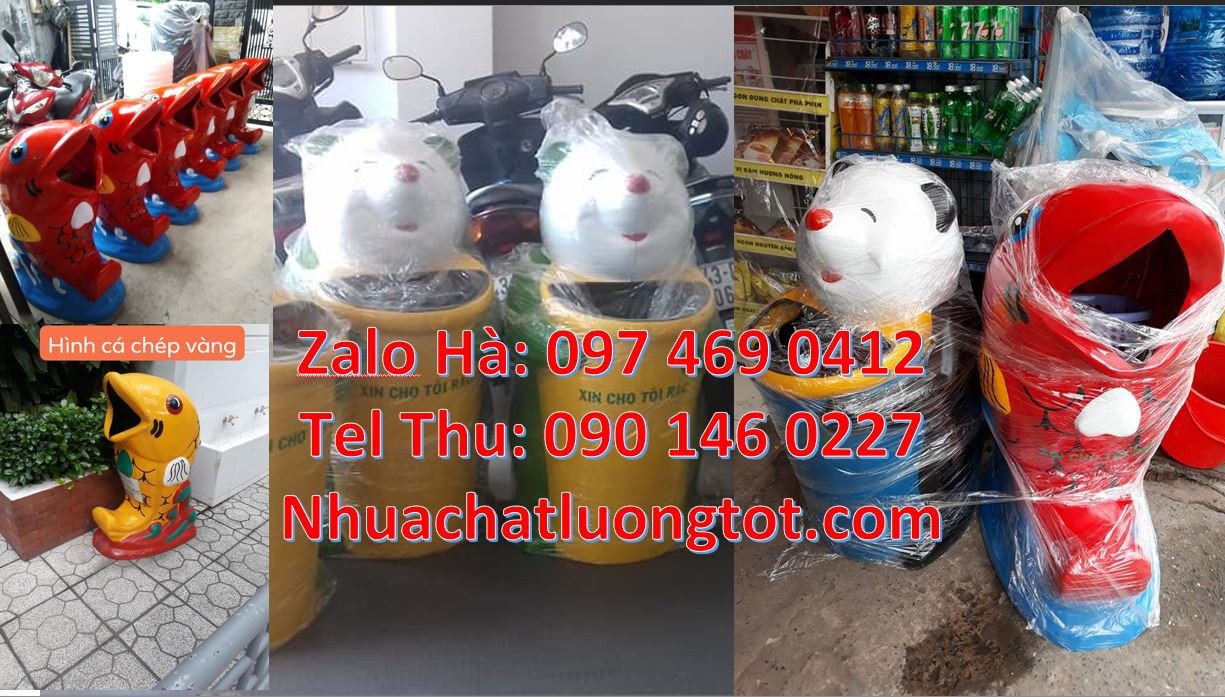 sọt rác hinh con cá chép,thùng rác thú hdpe,thùng rác gấu trúc giá rẻ