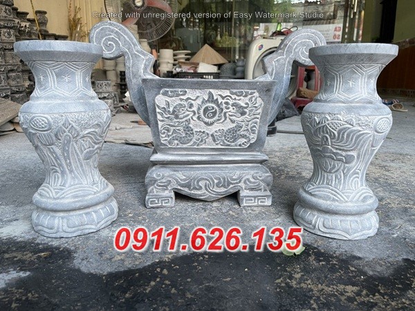 Mẫu Bộ Bát Hương Đá, Đá Nguyên Khối, Làm Theo Yêu Cầu
