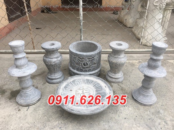 Mẫu Bộ Bát Hương Đá, Đá Nguyên Khối, Làm Theo Yêu Cầu