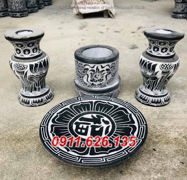 Mẫu Bộ Bát Hương Đá, Đá Nguyên Khối, Làm Theo Yêu Cầu