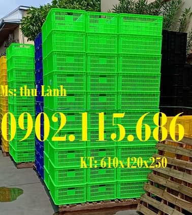 Sóng nhựa hở 610x420x250, sóng cá H250, sọt nhựa H250