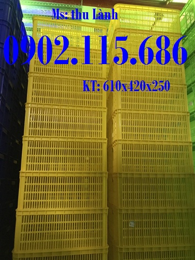 Sóng nhựa hở 610x420x250, sóng cá H250, sọt nhựa H250