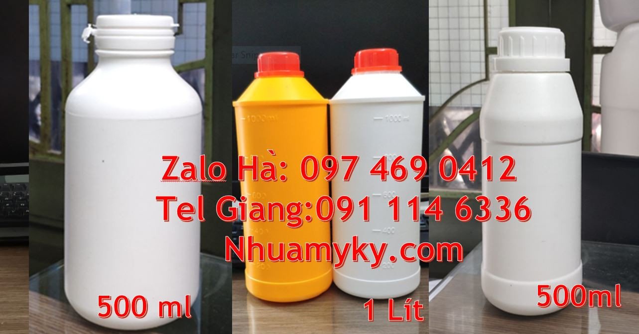 chai nhựa 1l miệng nhỏ, chai nhựa 0.5l đựng mật mía,chai nhựa hdpe gia