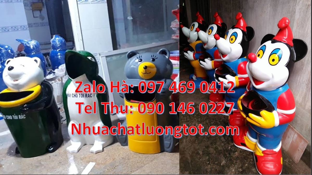 sọt rác chinh cánh chục,thùng rác hình cá heo,thùng rác hình chuột túi