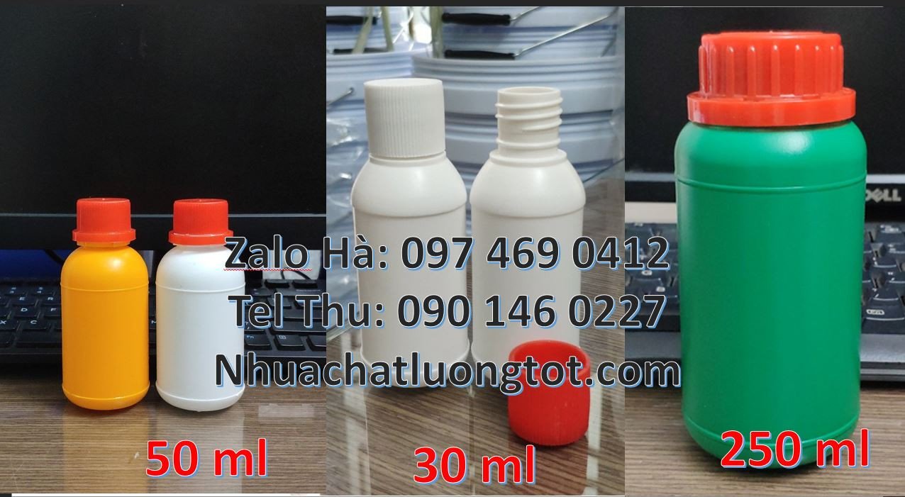 chai nhựa 250ml đựng hóa chất, chai nhựa 100ml đựng đầu ăn, chai nhựa