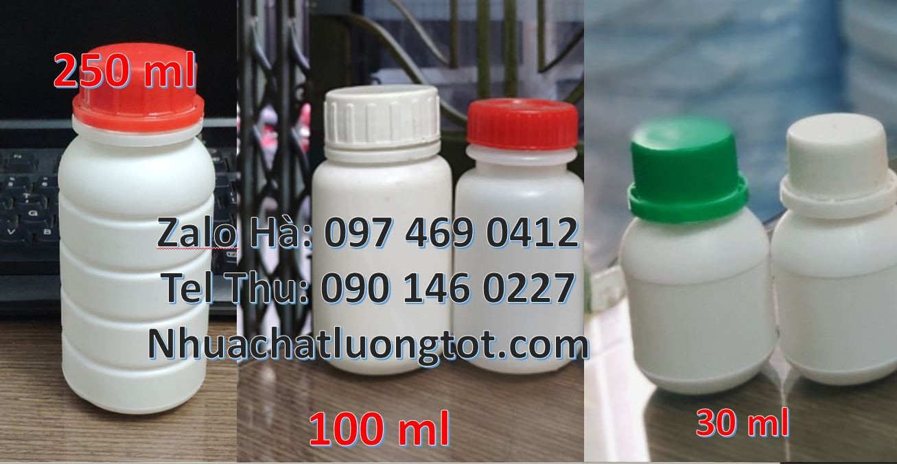 chai nhựa 250ml đựng hóa chất, chai nhựa 100ml đựng đầu ăn, chai nhựa