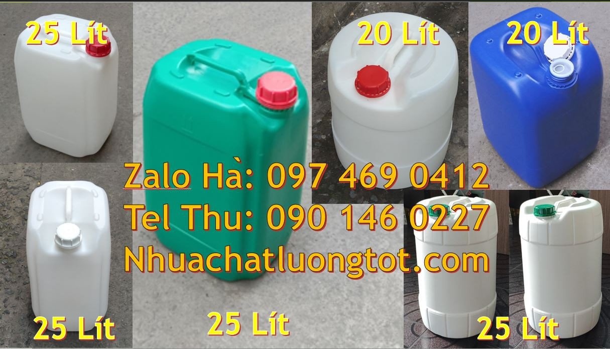 can 25l màu trắng, can 20l đựng hóa chất giá rẻ, can 30l màu xanh vàng