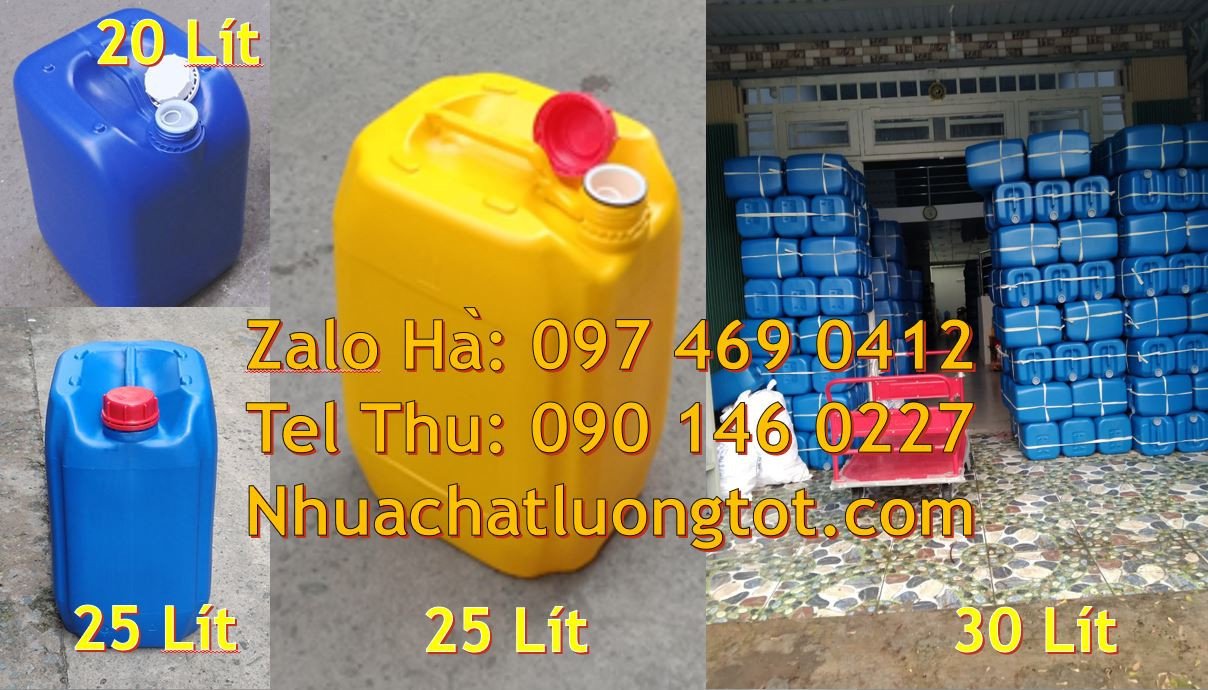 can 25l màu trắng, can 20l đựng hóa chất giá rẻ, can 30l màu xanh vàng