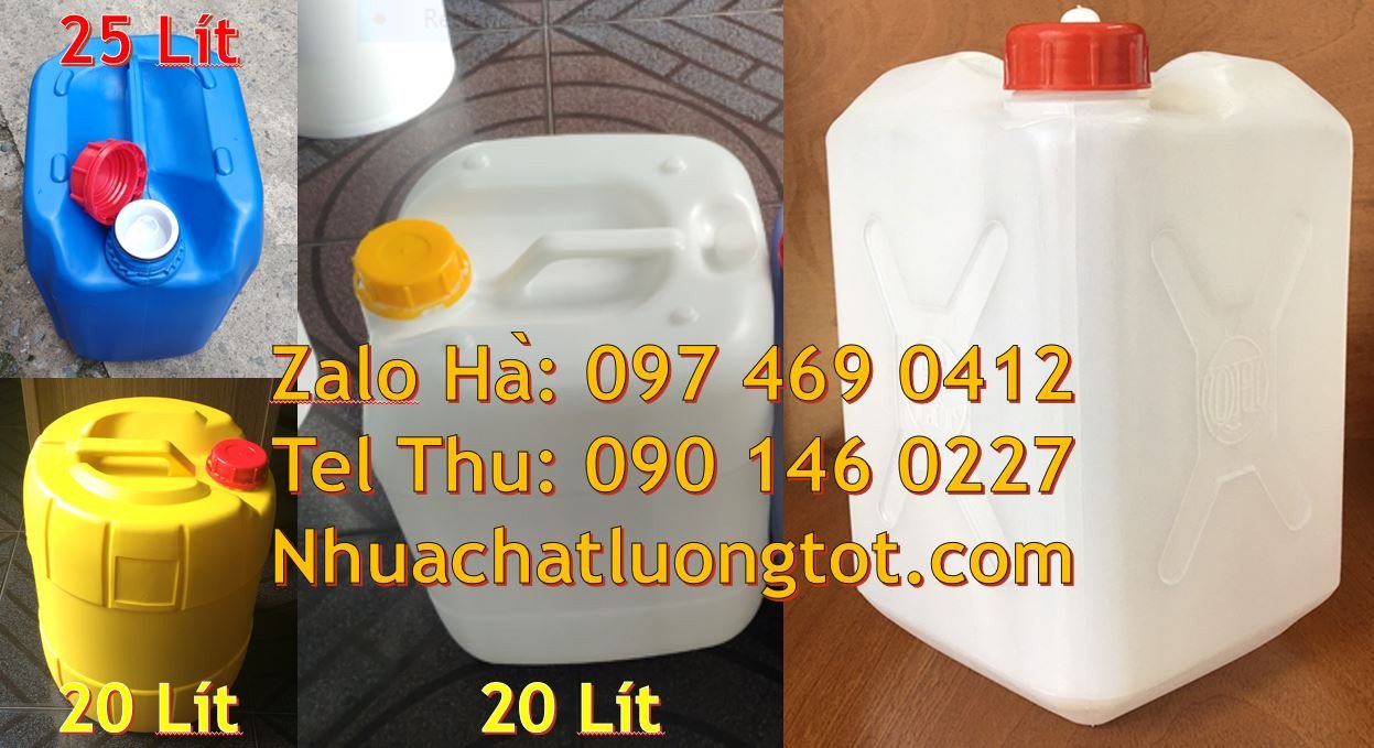 can 25l màu trắng, can 20l đựng hóa chất giá rẻ, can 30l màu xanh vàng
