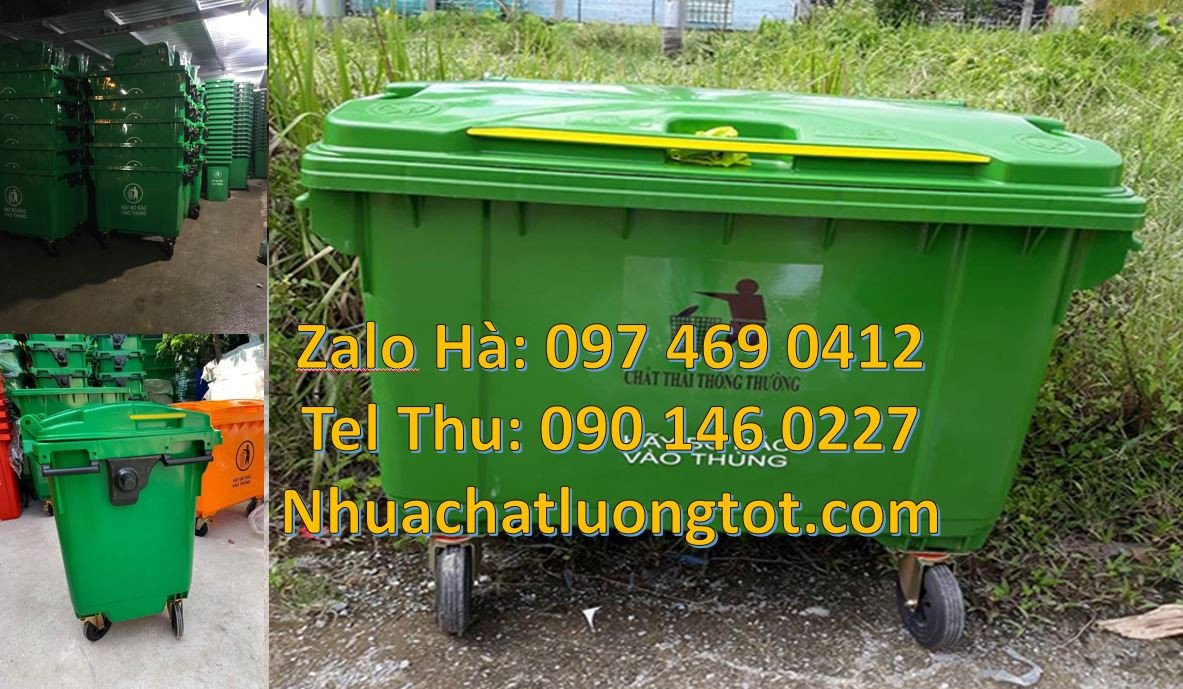 xe thu gom rác 660l 4 bánh nhỏ cao su, xe thu gom rác chất lượng cao