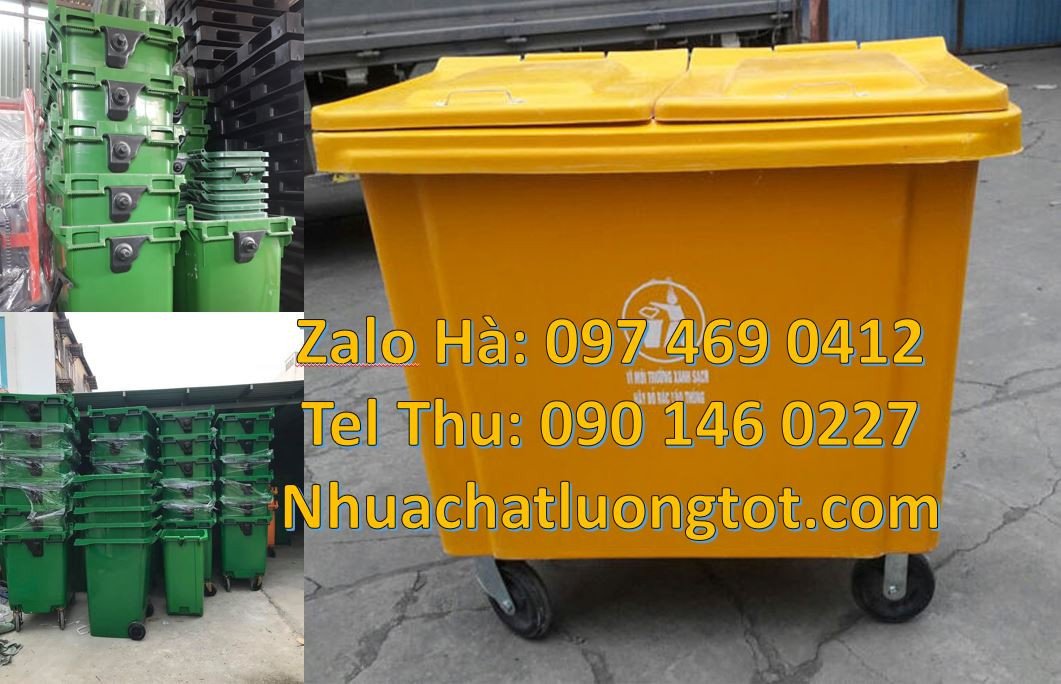 xe thu gom rác 660l 4 bánh nhỏ cao su, xe thu gom rác chất lượng cao