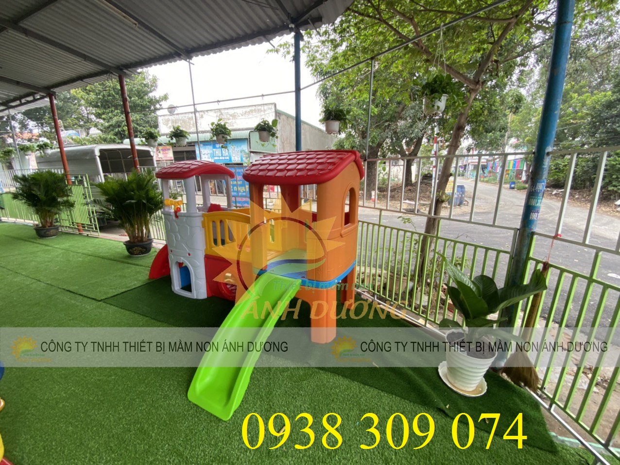 Bộ cầu trượt liên hoàn 2 khối đặt trong nhà, ngoài trời