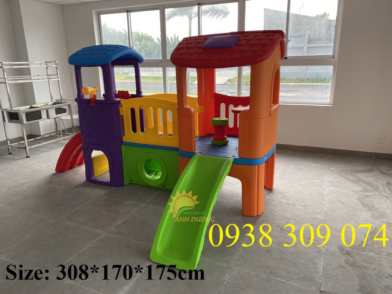 Bộ cầu trượt liên hoàn 2 khối đặt trong nhà, ngoài trời