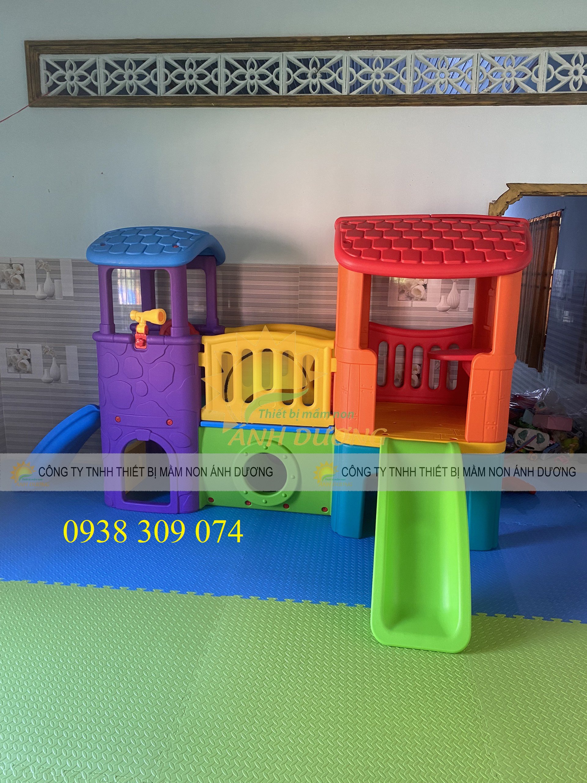 Bộ cầu trượt liên hoàn 2 khối đặt trong nhà, ngoài trời