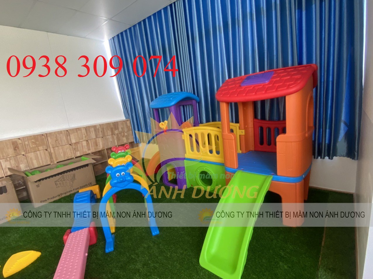 Bộ cầu trượt liên hoàn 2 khối đặt trong nhà, ngoài trời