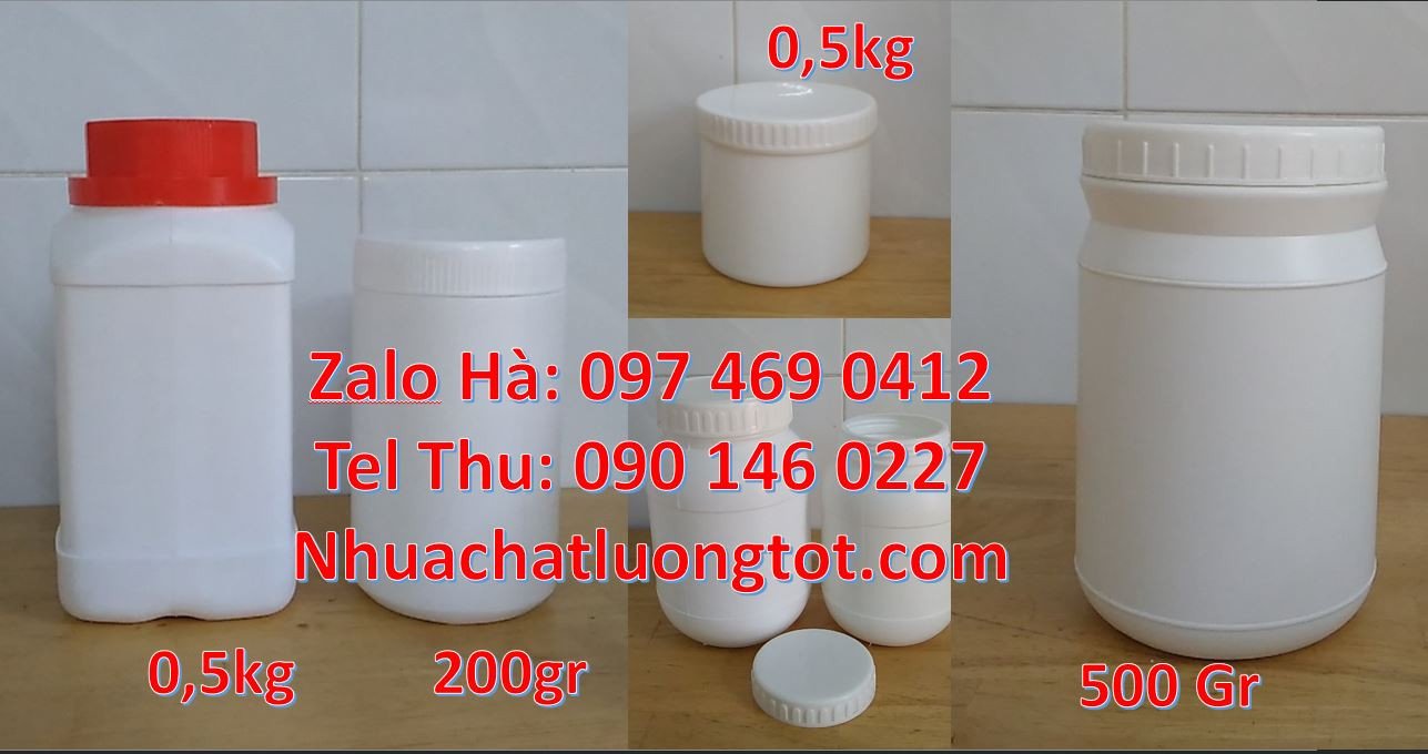 bán hũ nhựa 0.5kg đựng hóa chất,hũ nhựa 200gr đựng mỹ phẩm,hũ nhựa màu