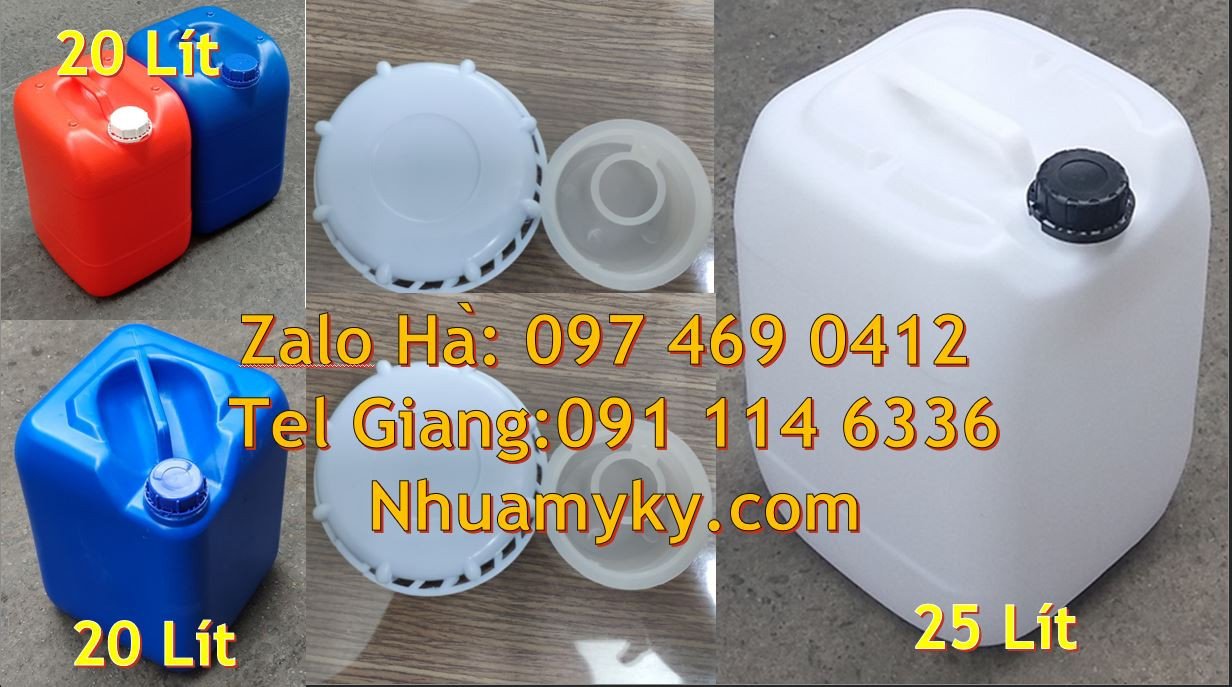 can nhựa trắng xanh vàng 20l đựng rượu,can nhựa 25l đựng mật ong can