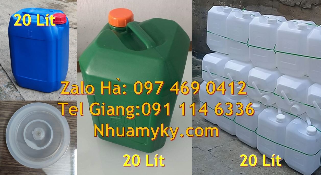 can nhựa trắng xanh vàng 20l đựng rượu,can nhựa 25l đựng mật ong can