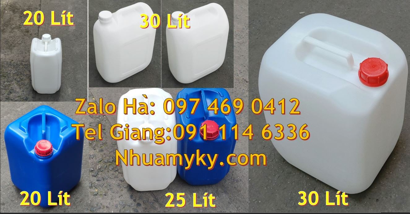 can nhựa trắng xanh vàng 20l đựng rượu,can nhựa 25l đựng mật ong can