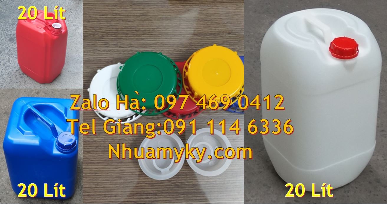 can nhựa trắng xanh vàng 20l đựng rượu,can nhựa 25l đựng mật ong can