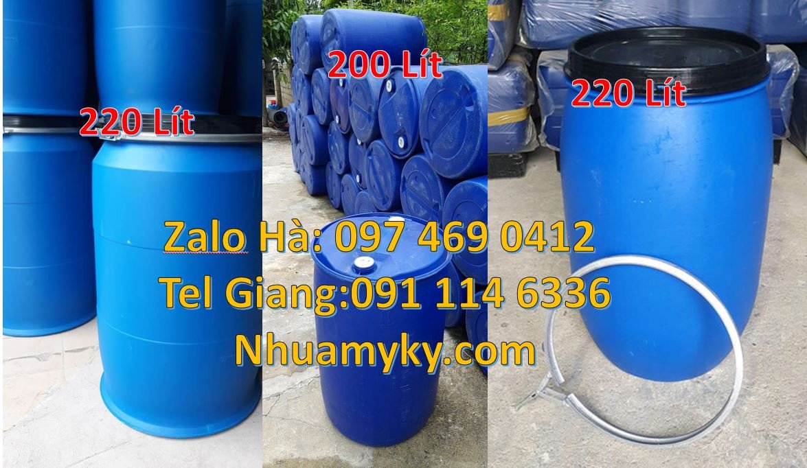 thùng phuy nhựa 220l nắp hở,phuy nhựa 200l đựng chất lỏng,phuy nhựa xa