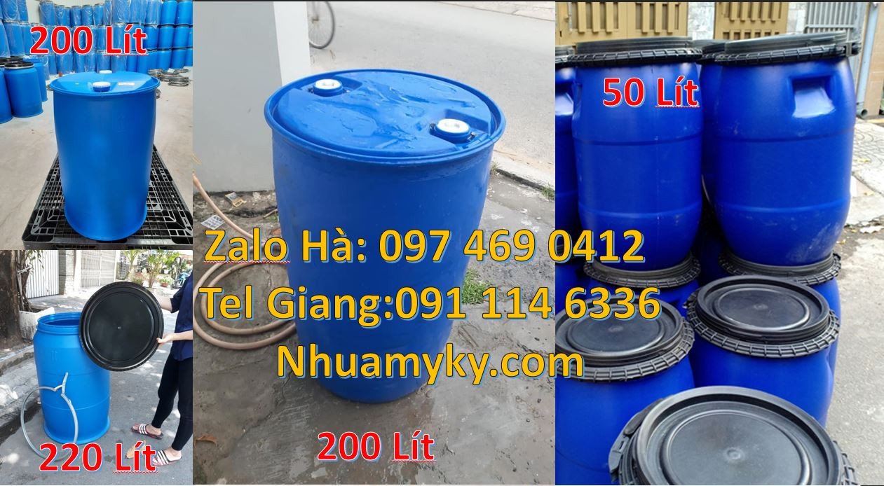 thùng phuy nhựa 220l nắp hở,phuy nhựa 200l đựng chất lỏng,phuy nhựa xa