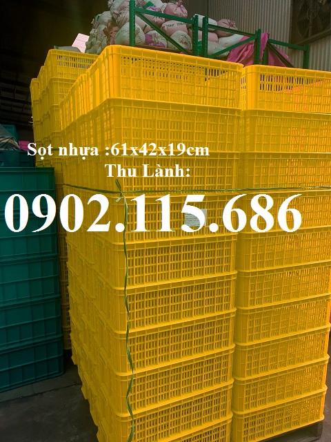 Sóng nhựa hở 61x42x19cm, sọt nhưa H190, khay nhựa hở 61x42x19cm