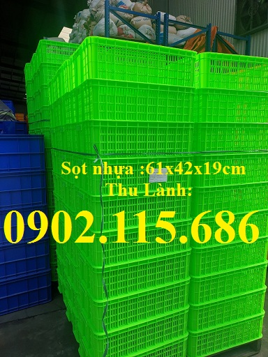 Sóng nhựa hở 61x42x19cm, sọt nhưa H190, khay nhựa hở 61x42x19cm