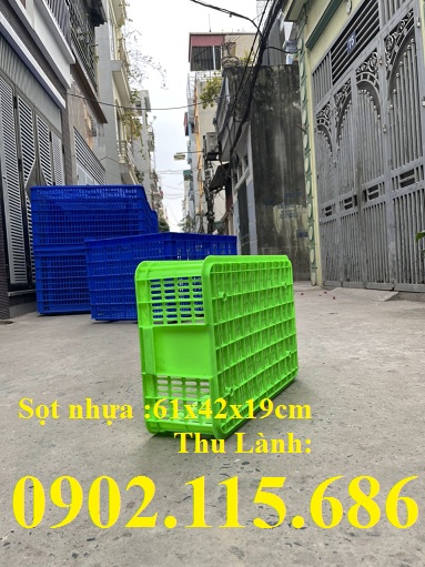 Sóng nhựa hở 61x42x19cm, sọt nhưa H190, khay nhựa hở 61x42x19cm