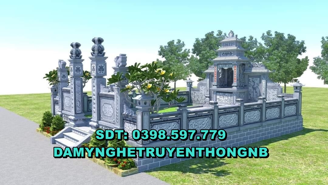 Mộ đá xanh đen nguyên khối lắp đặt tại Ninh Bình