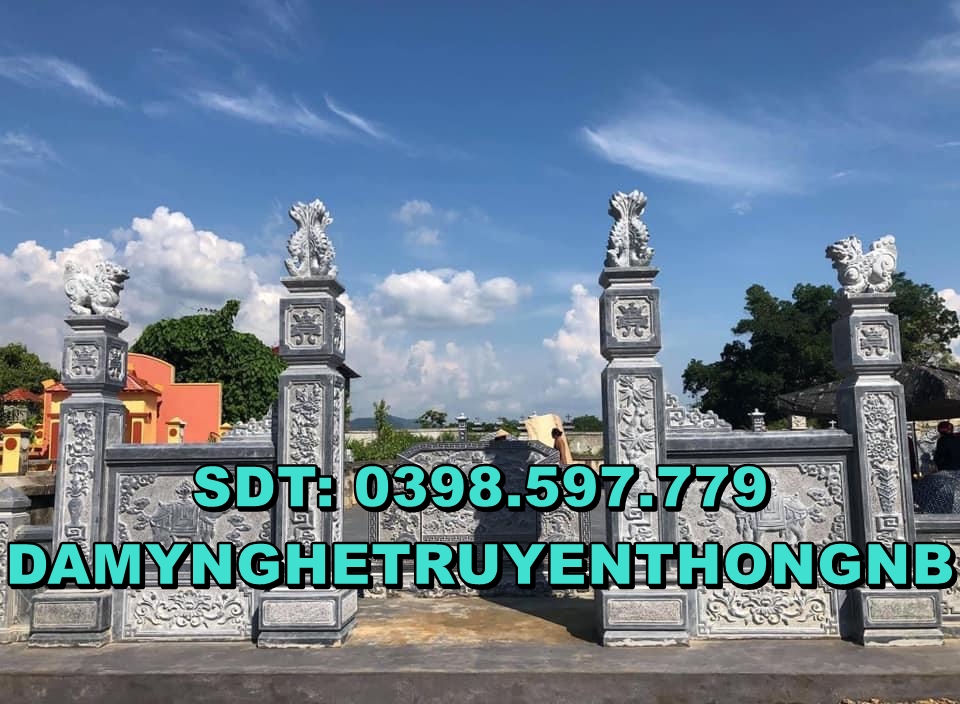 cột tứ trụ đá xanh đen đẹp lắp ráp tại ninh bình 2023