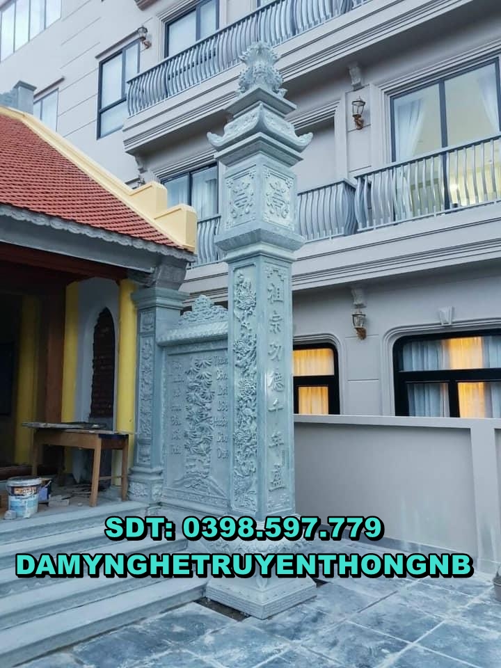 cột tứ trụ đá xanh đen đẹp lắp ráp tại ninh bình 2023