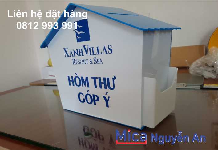 hòm thư góp ý, hòm phiếu bốc thăm Mica màu hình ngôi nhà