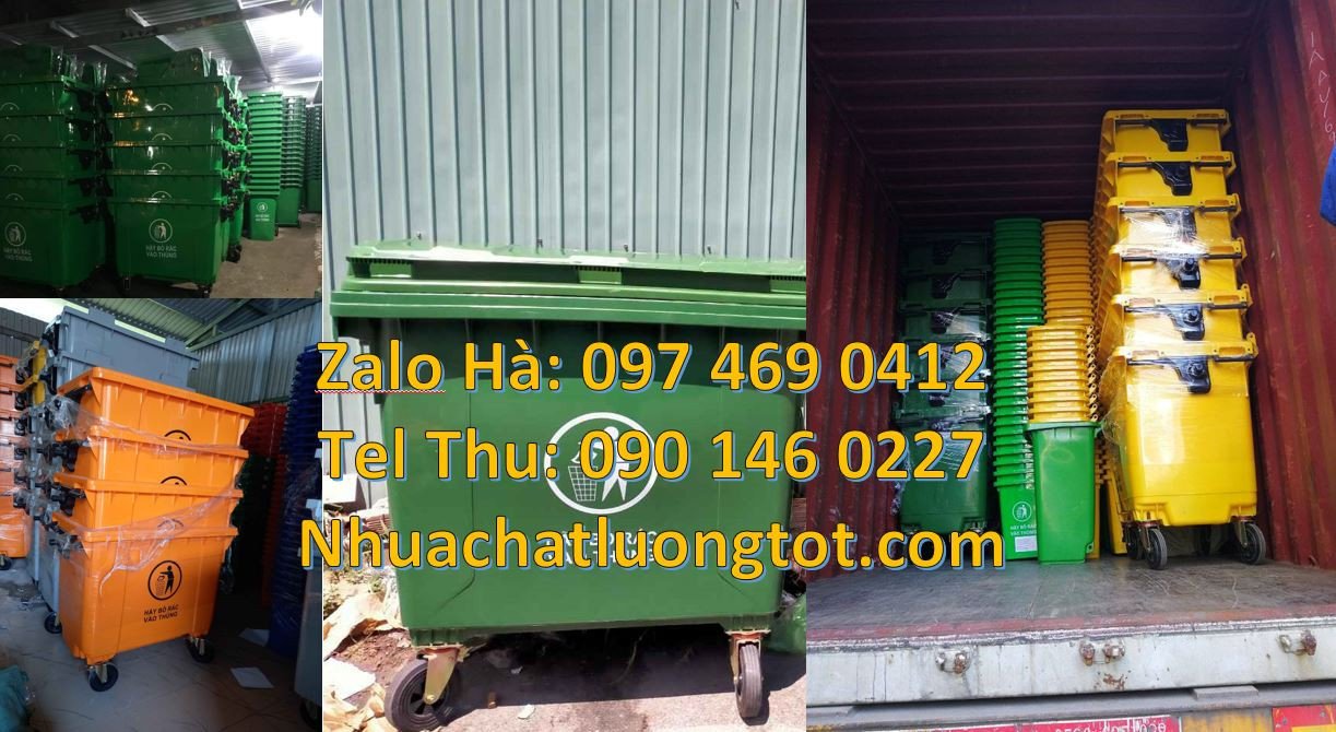 xe rác công cộng 660l màu xanh,xe thu gom rác 660l xanh 4 bánh cao xu