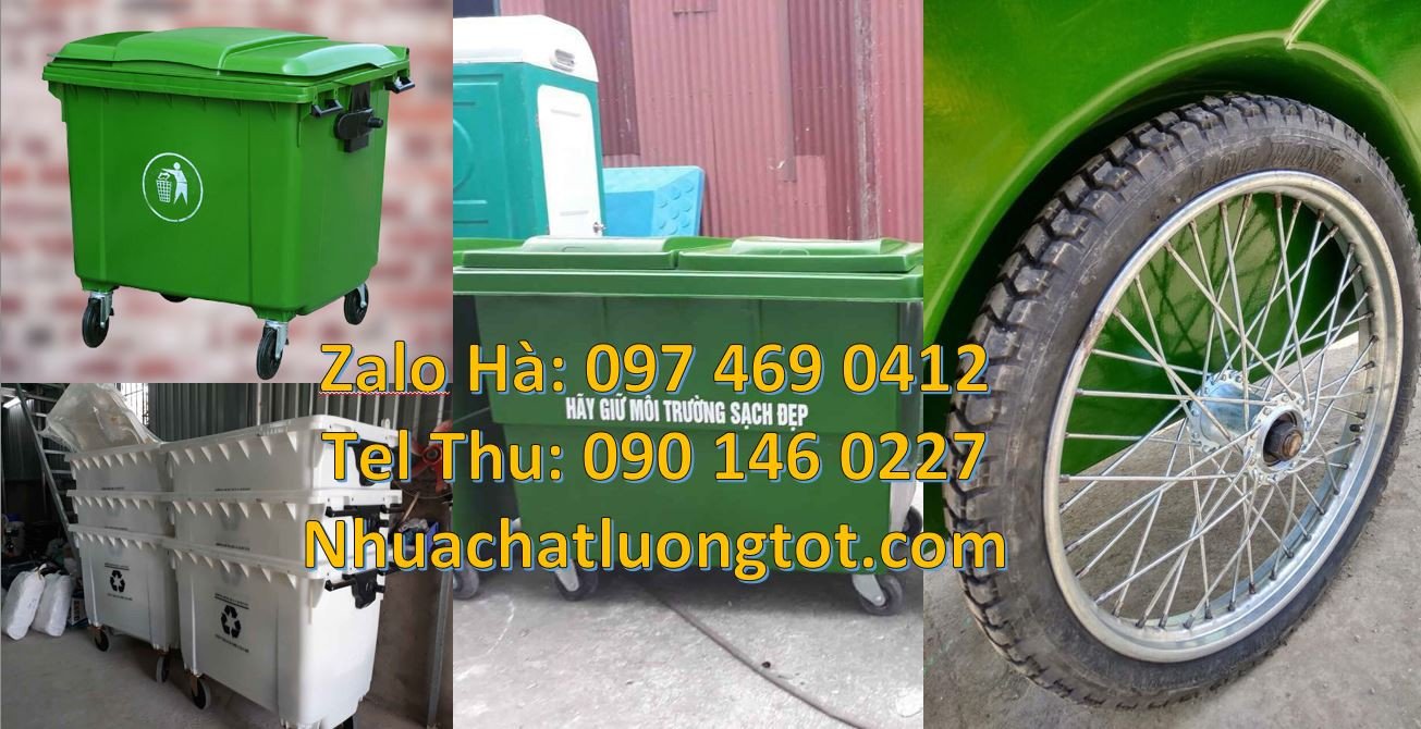 xe rác công cộng 660l màu xanh,xe thu gom rác 660l xanh 4 bánh cao xu