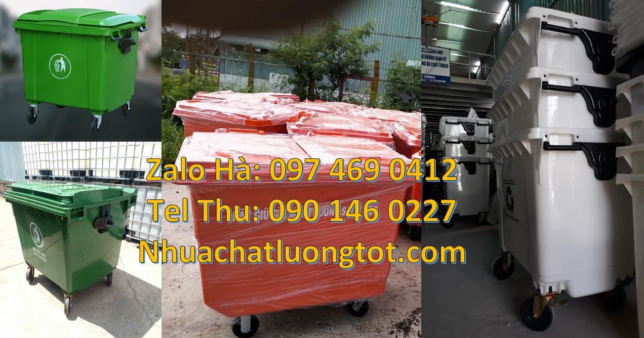 xe rác công cộng 660l màu xanh,xe thu gom rác 660l xanh 4 bánh cao xu