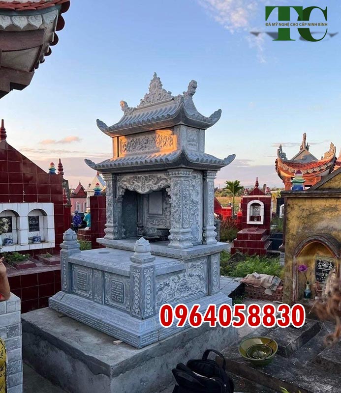 làm mộ đá đôi đẹp nguyên khối cho ông bà ở Quảng Ninh