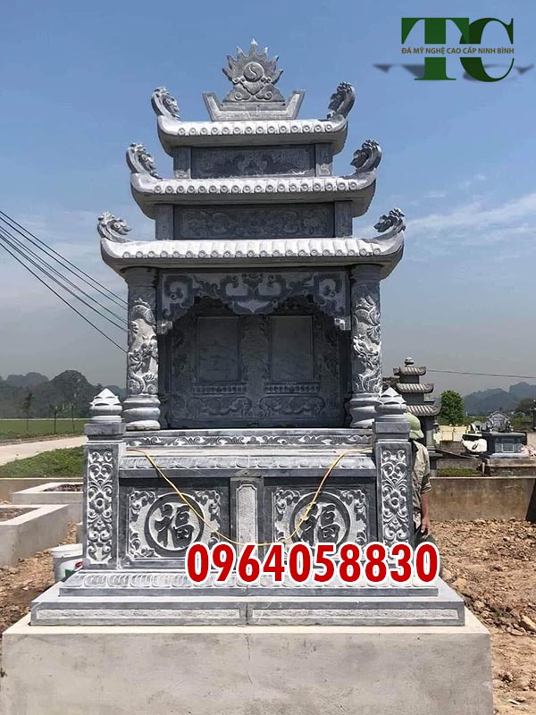 làm mộ đá đôi đẹp nguyên khối cho ông bà ở Quảng Ninh