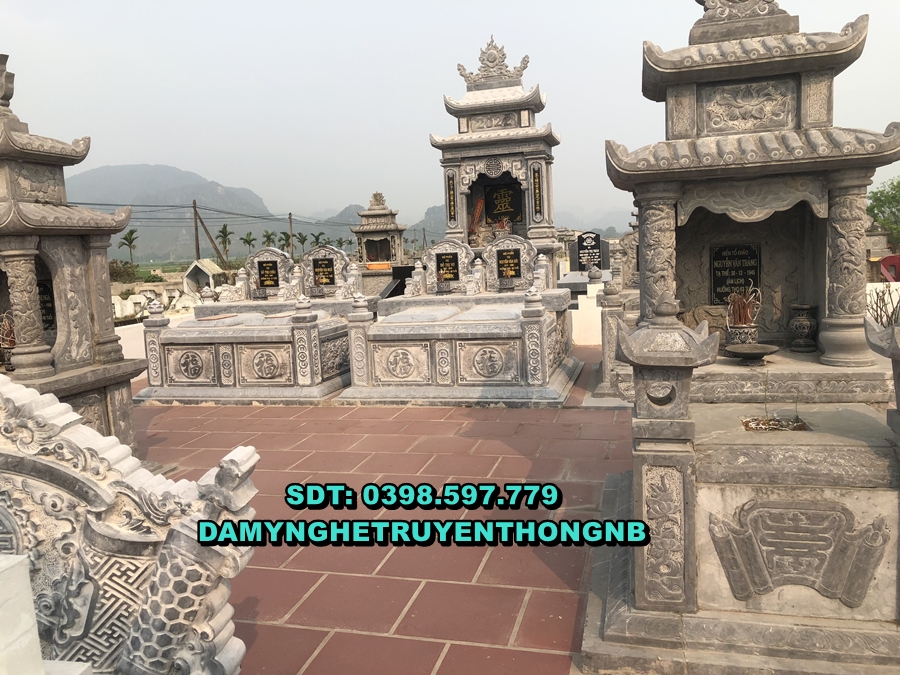 xây khu nhà mồ đẹp lăng mộ đá nguyên khối lắp đặt bình dương