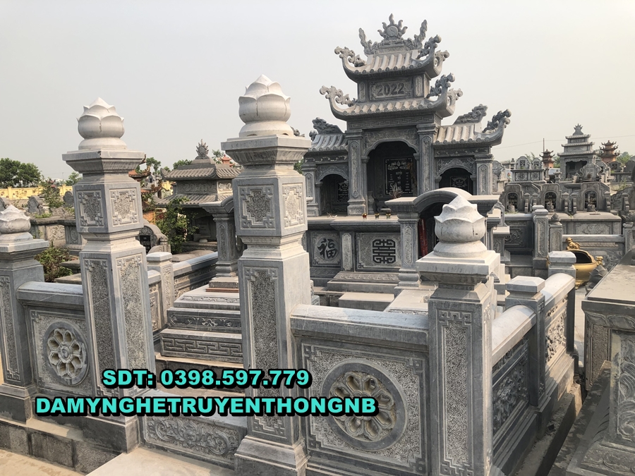 xây khu nhà mồ đẹp lăng mộ đá nguyên khối lắp đặt bình dương