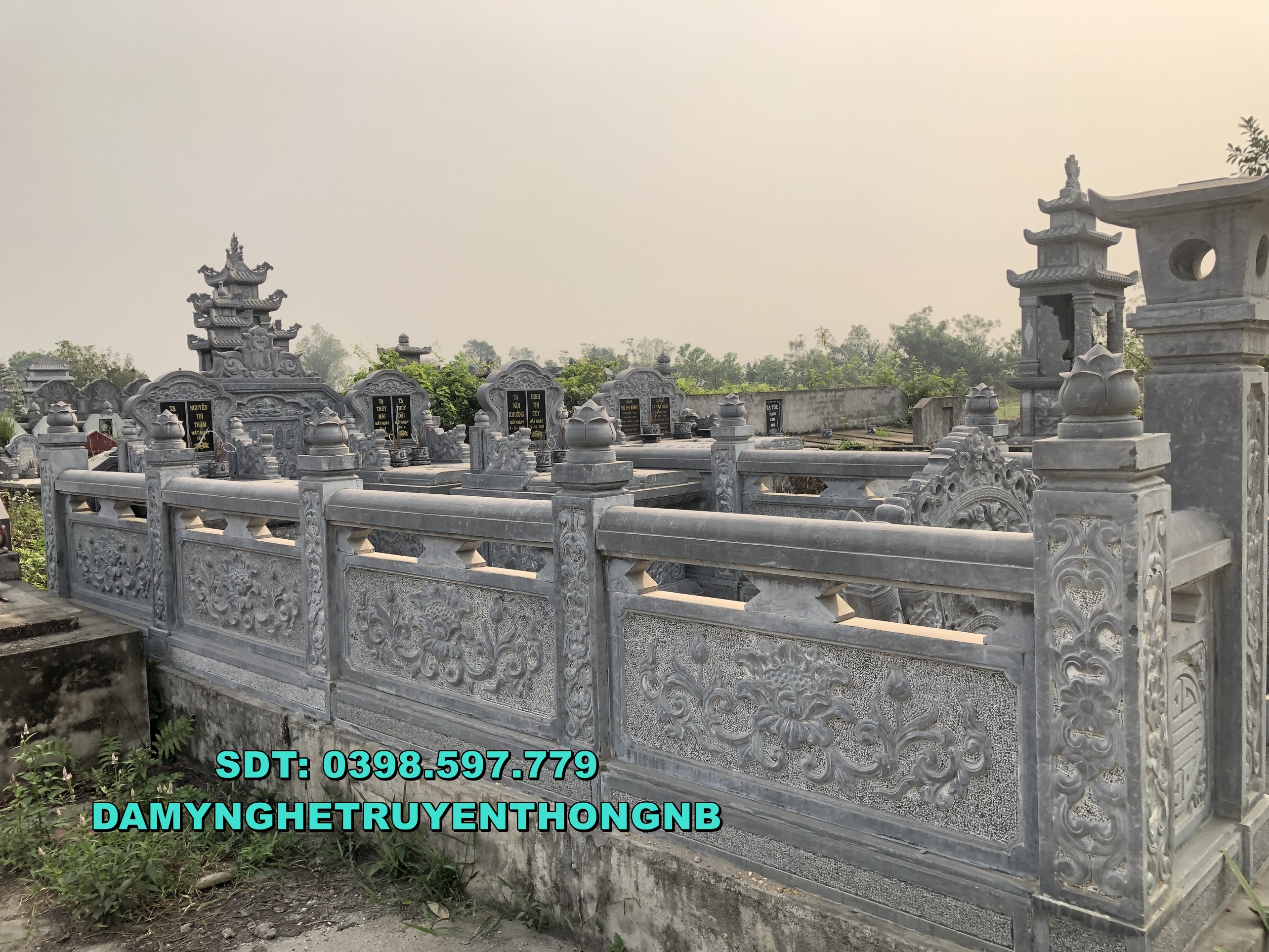 xây khu nhà mồ đẹp lăng mộ đá nguyên khối lắp đặt bình dương