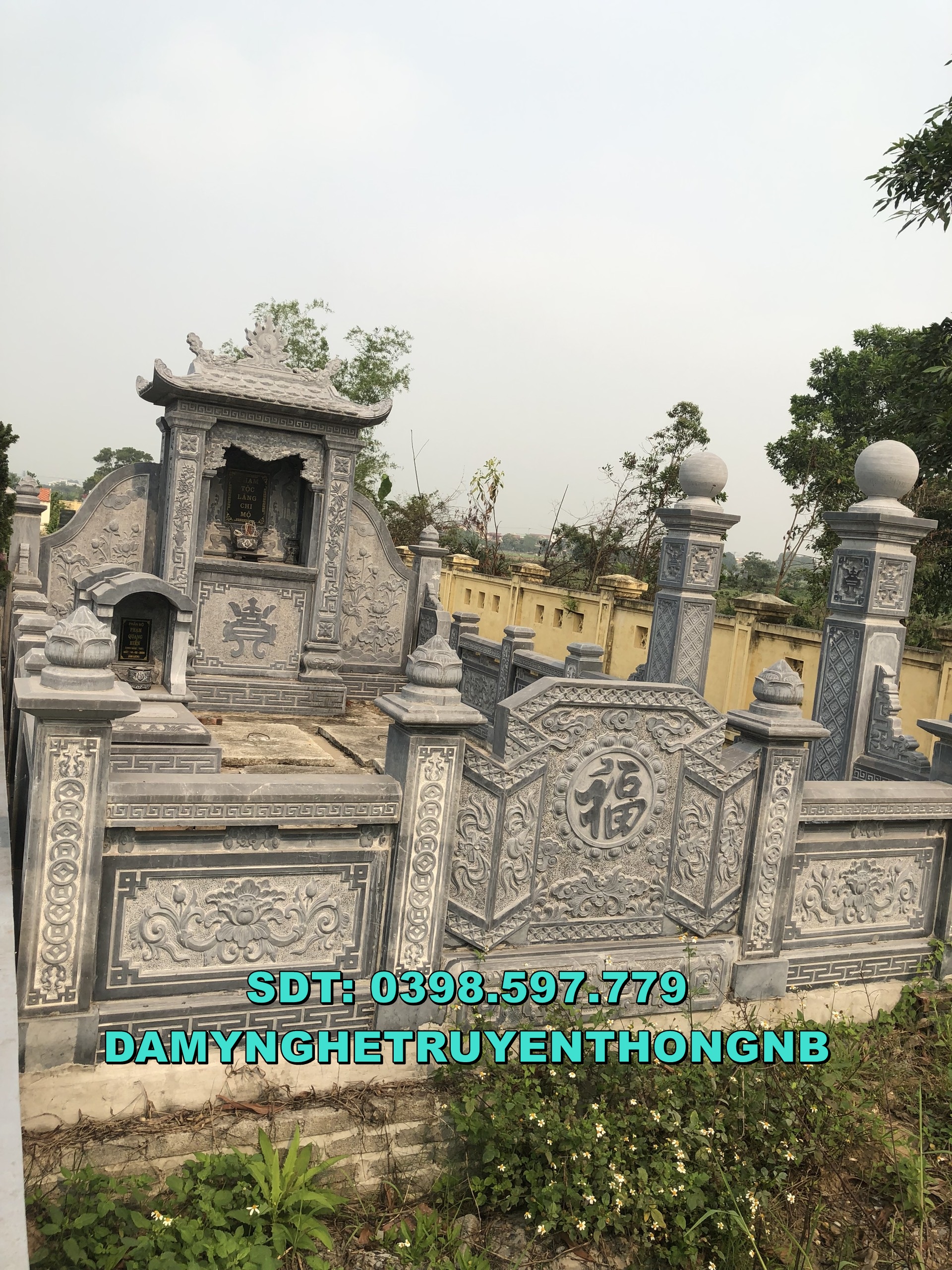 xây khu nhà mồ đẹp lăng mộ đá nguyên khối lắp đặt bình dương