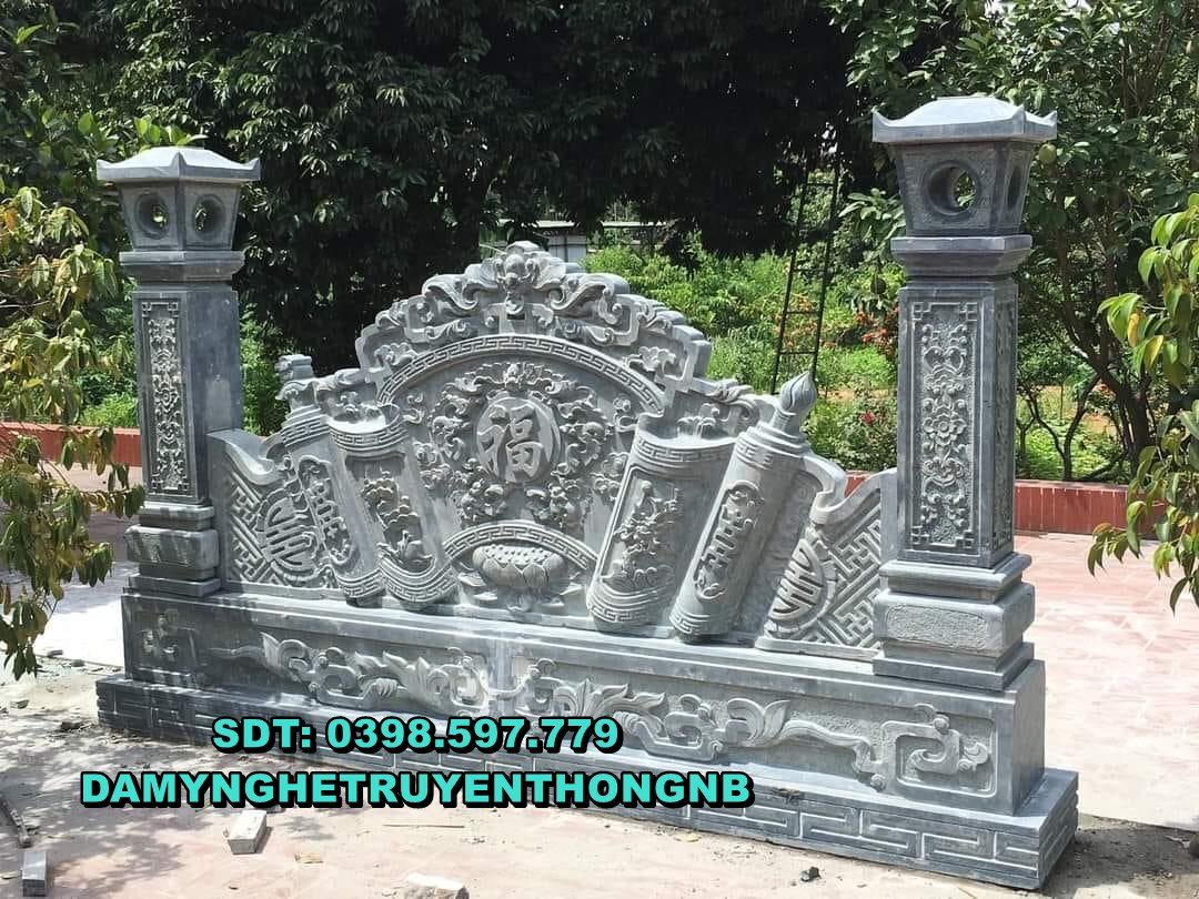 Bình phong đá đẹp cuốn thư đá xanh đen hàng tuyển chọn nguyên khối ịnh