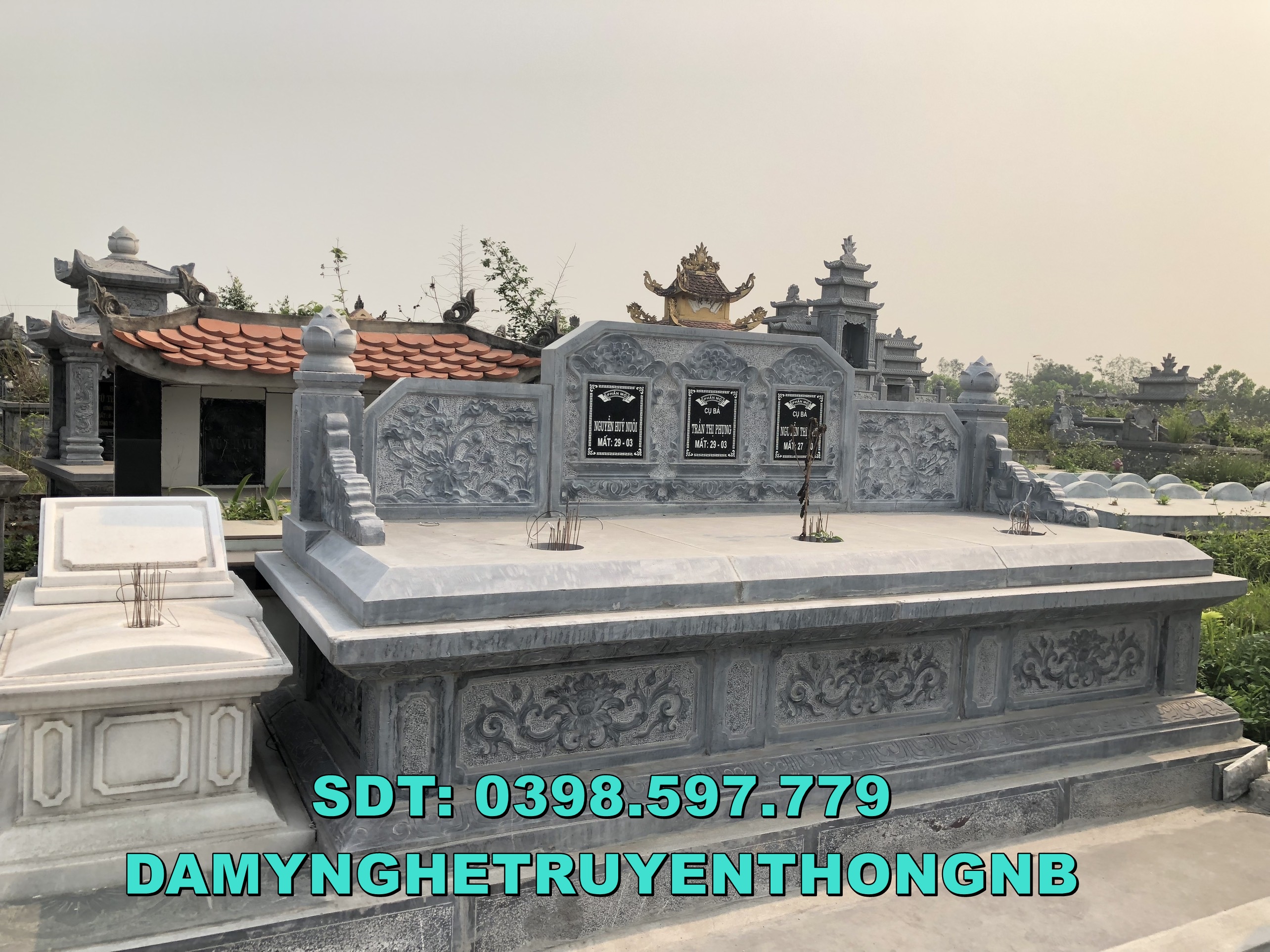 mộ đá mái vòm mộ 3 mái đá xanh lắp đặt tại bình phước