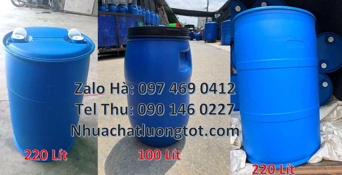 giá thùng phuy nhựa 100l màu xanh, thùng phuy nhựa 200l đựng dung dịch