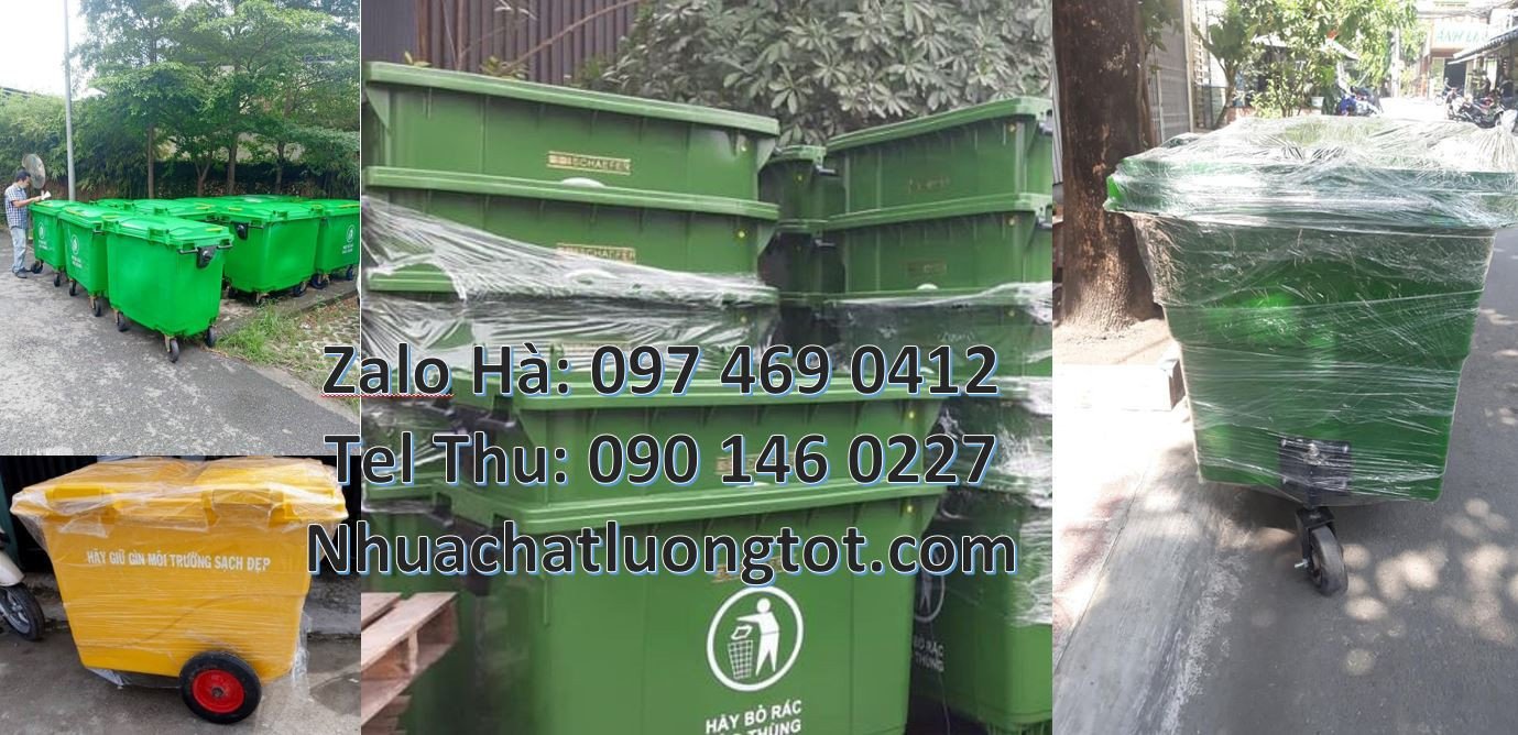 xe chở rác 660l màu xanh, xe thu gom rác 1000l 3 bánh, xem thu gom rác