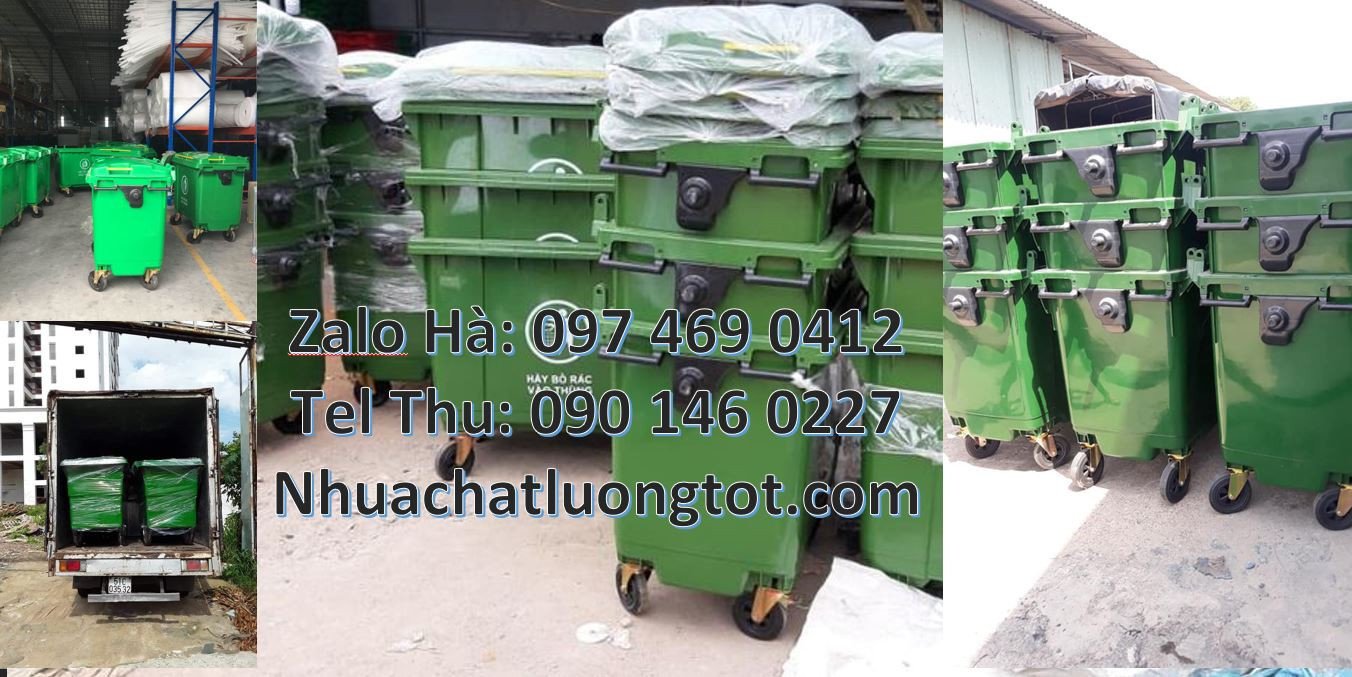 xe chở rác 660l màu xanh, xe thu gom rác 1000l 3 bánh, xem thu gom rác